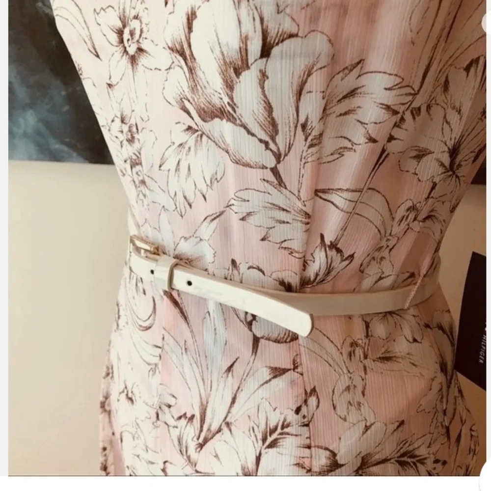🌸TOMMY HILFIGER Pink Floral chiffon midi dress with belt size 4 - Picture 8 of 10